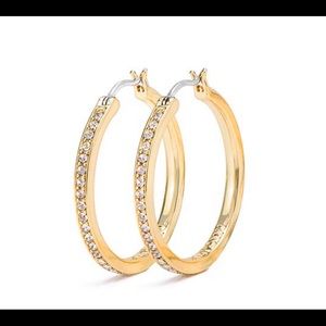Gold 30mm Hoop Earrings w/Swarovski Crystals